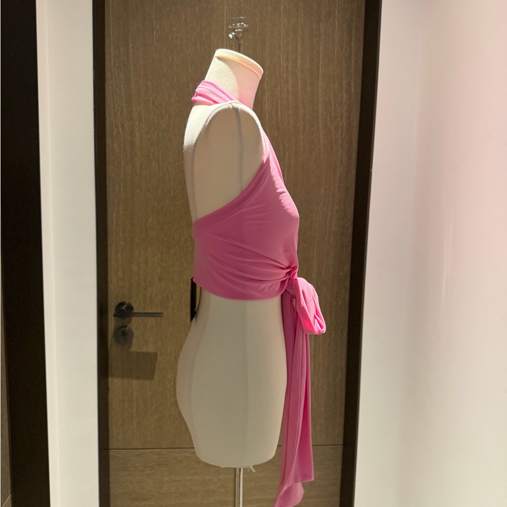 Norma Kamali Pink Wrap Halter Tie Top - Picture 2 of 7
